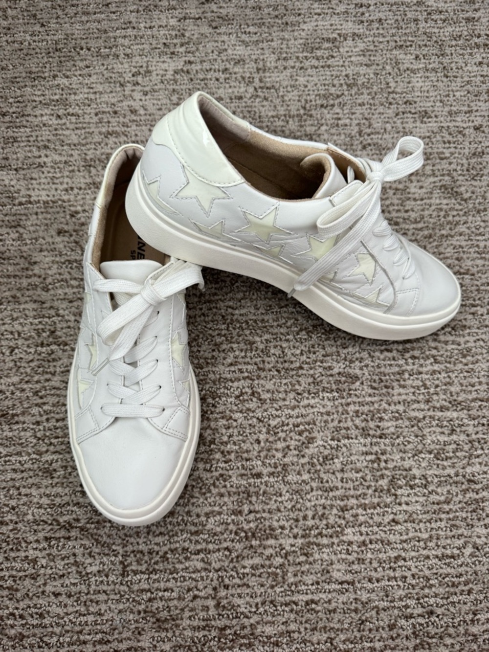 Vaneli Sport Women's White Star-Accent Leather Sneakers